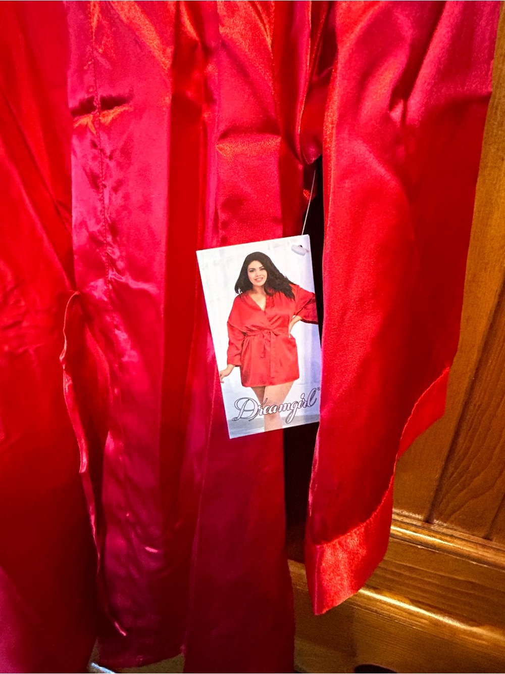 Dreamgirl Satin Tie-Waist Robe in Vibrant Red